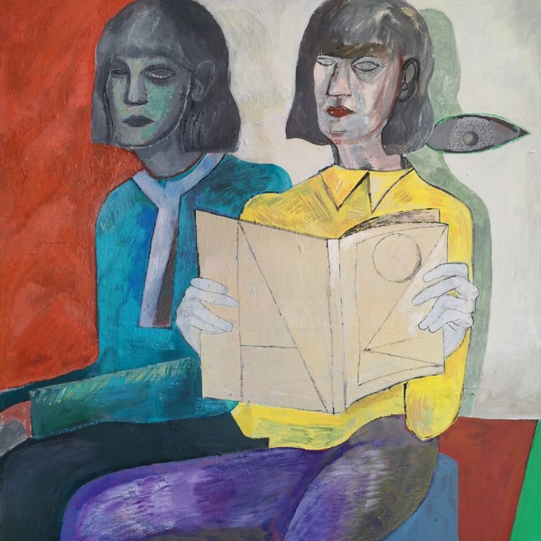9. Podwójny portret z gazetą, 110 x 90, akryl, olej na płótnie, 2024