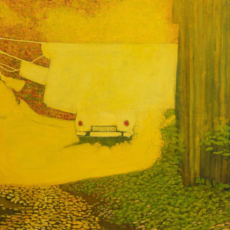 Białe pranie 1 ,ostre słońce,2024,olej+kolaż,204x87cm.18.