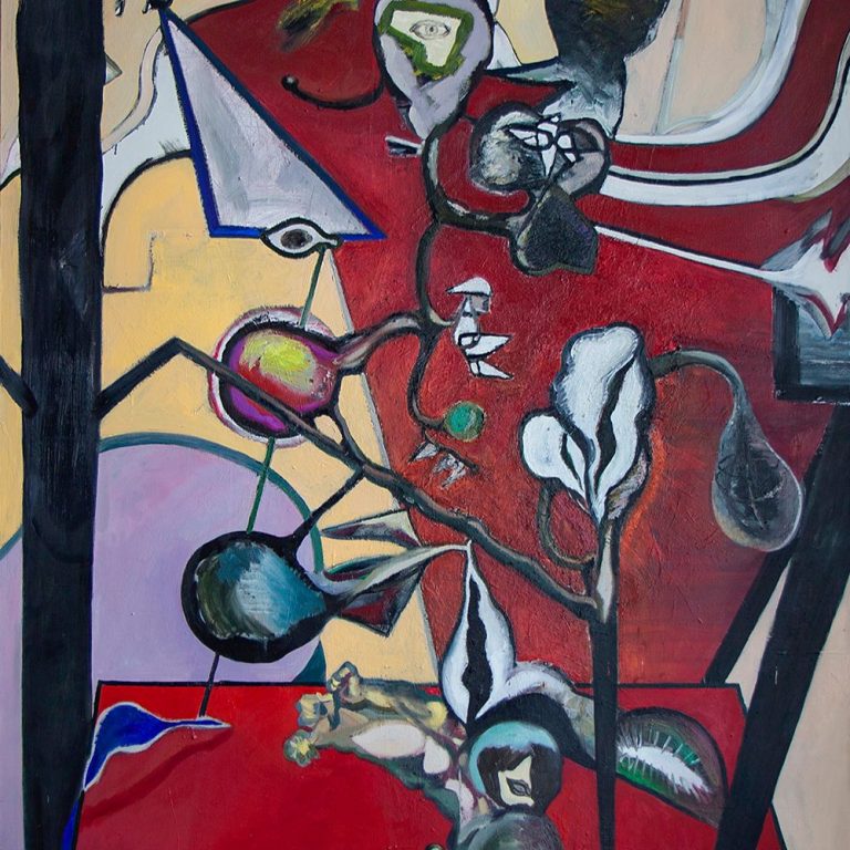 Kompozycja z kwiatem, olej na płótnie, 200 x 150, 2021