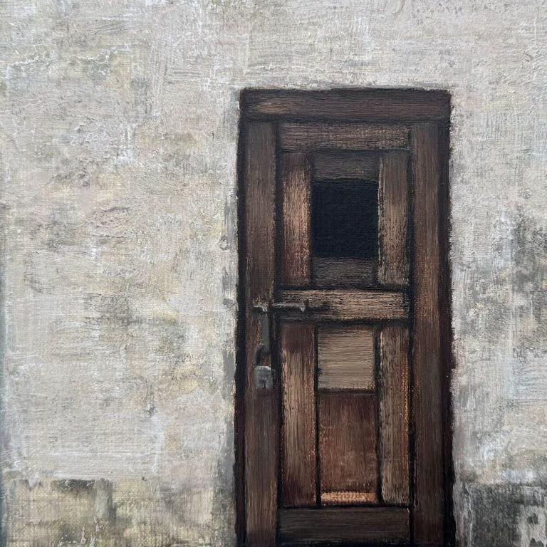 LESZEK_MISIAK_ŚCIANA Z DRZWIAMI MIECHÓW_TEMPERA, OLEJ_30X36_2005