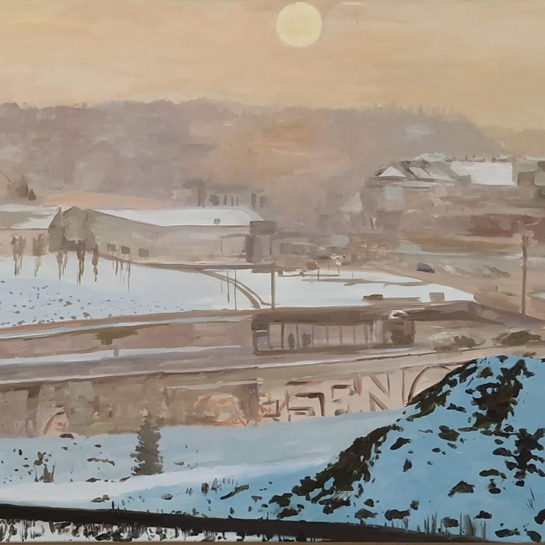 Łagiewniki, widok na centrum Zakopianka, spod muru klasztoru, 2026, 70x130 cm