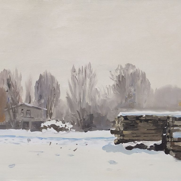 Osieczany, widok z drogi, 2026, 31x50 cm