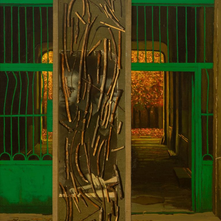 Patyki 1 ,2008,olej+kolaż,119x102cm.10.