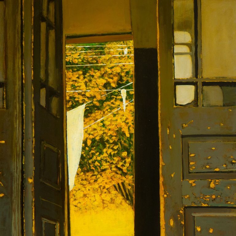 Szare drzwi 1 ,2024,olej+kolaż,163x91,5cm.16.