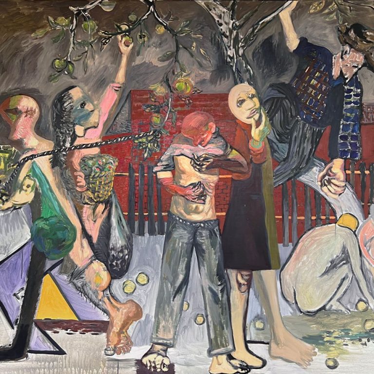 Zbieranie jabłek I, olej na płótnie, 166 x 187 cm, 2025