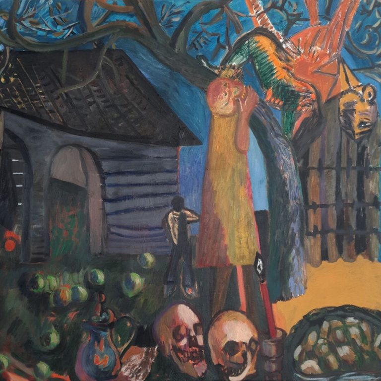 Zbieranie jabłek IV, olej, akryl na płótnie, 110 x 120 cm, 2025