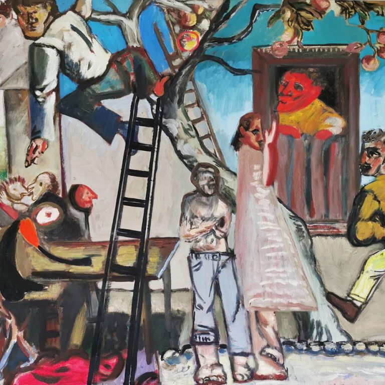 Zbieranie jabłek V, akryl, olej na płótnie, 80 x 110 cm, 2026