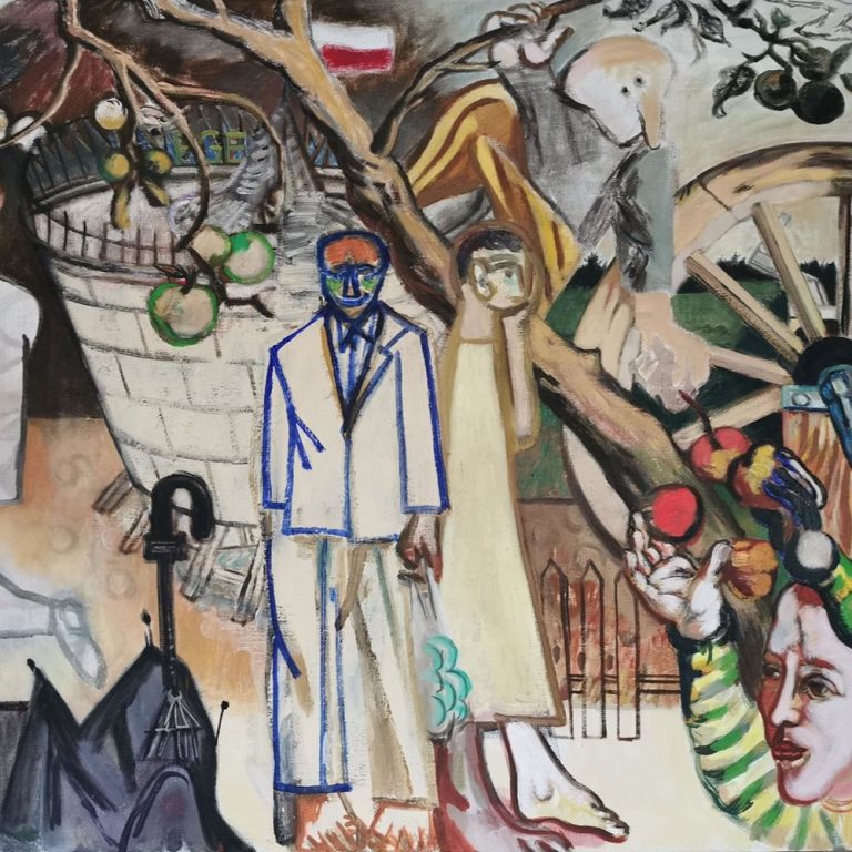 Zbieranie jabłek VII, akryl, olej na płótnie, 100 x 130 cm , 2026