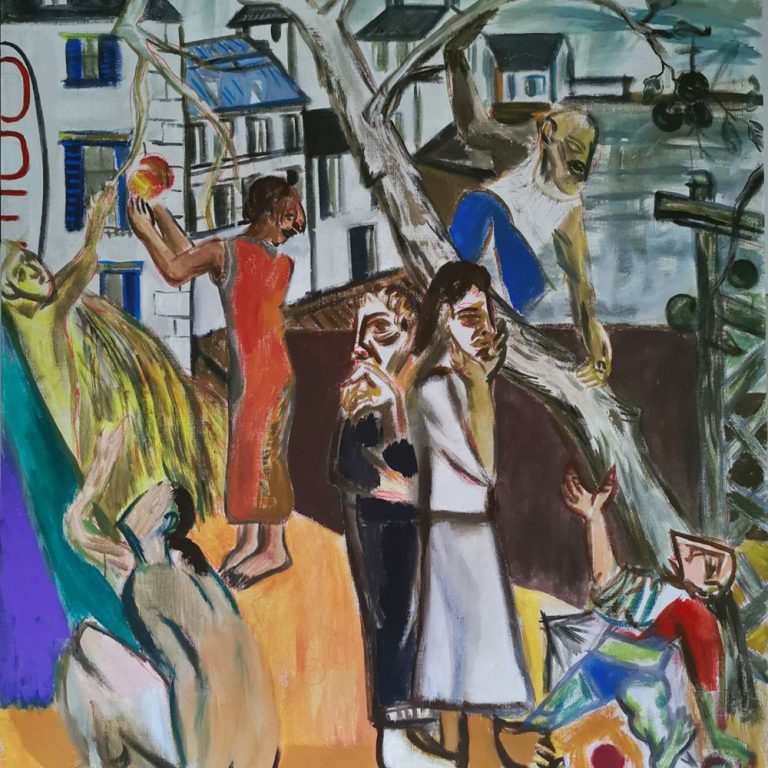 Zbieranie jabłek VI,akryl na płótnie, 120 x 110 cm, 2026